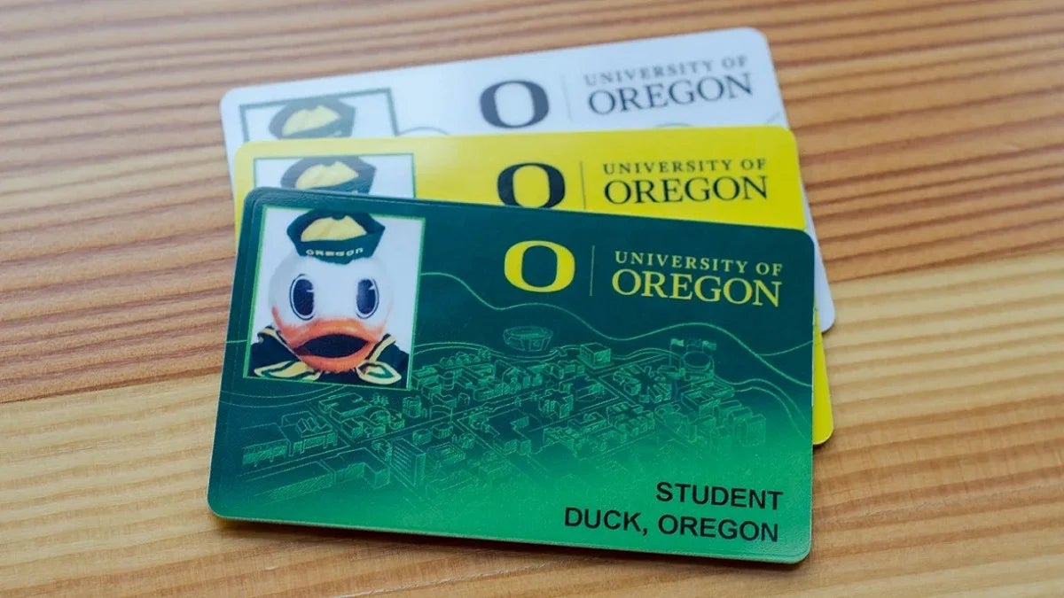 Stack of UO ID cards for the Duck