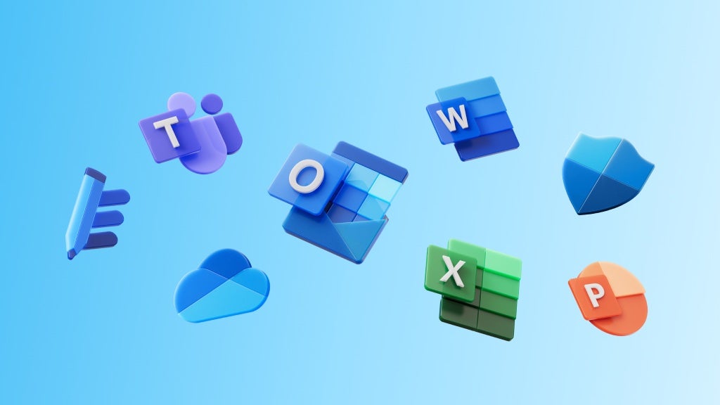 Logos of Microsoft Outlook, Word, Excel, PowerPoint, Teams, and OneDrive