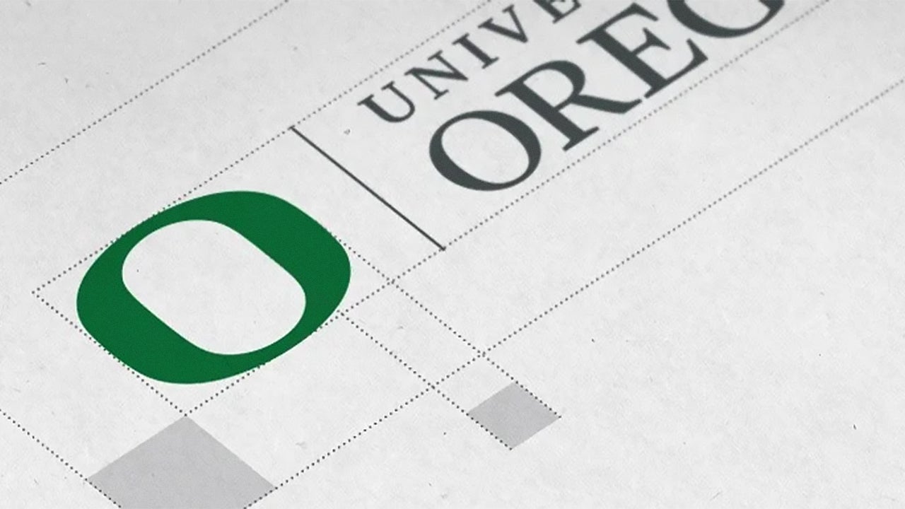 Detail of University of Oregon primary logo printed on paper