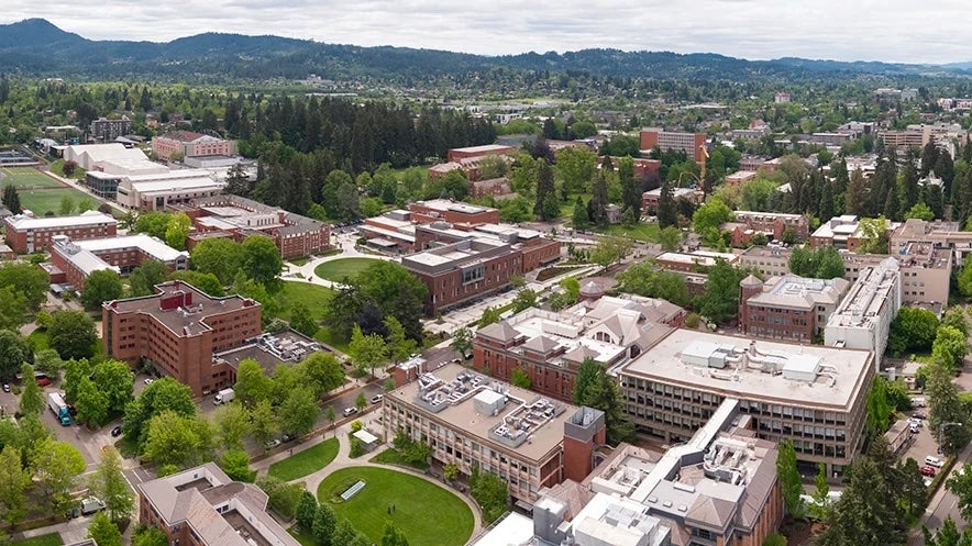 Aerial view of UO Eugene campus