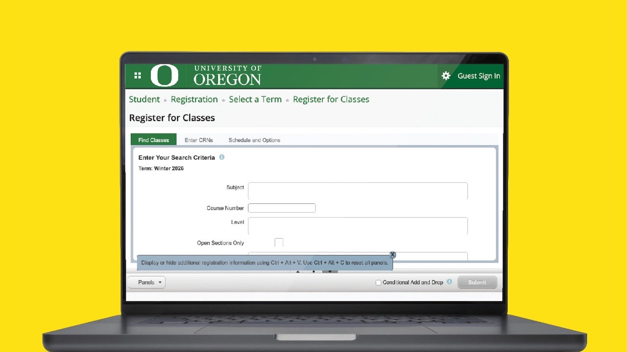 New DuckWeb class registration screen