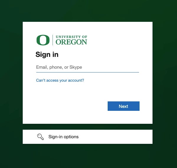 Screenshot of UO Microsoft Entra ID single sign-on screen