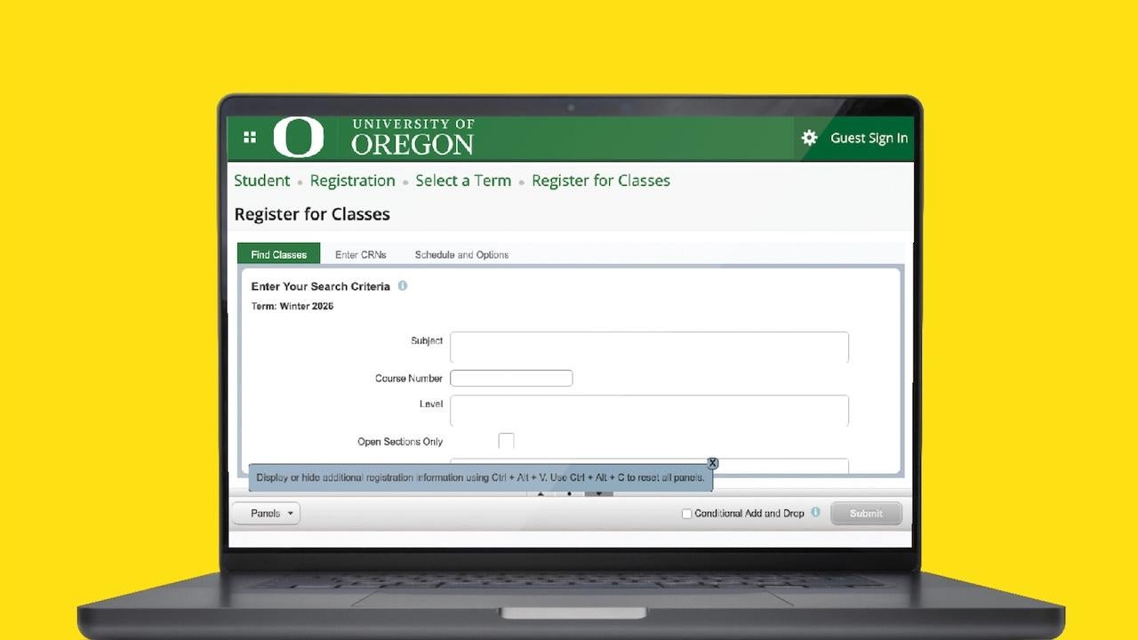 New DuckWeb class registration screen